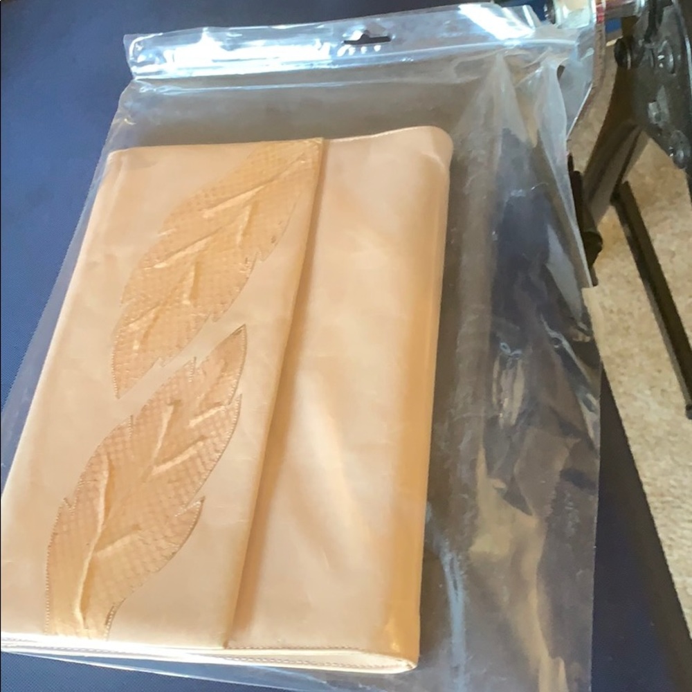 Peach antique genuine leather leaf embellish strap